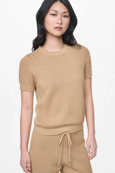 Dkny Women's Short Sleeve Tuck Stitch Sweater In Brown