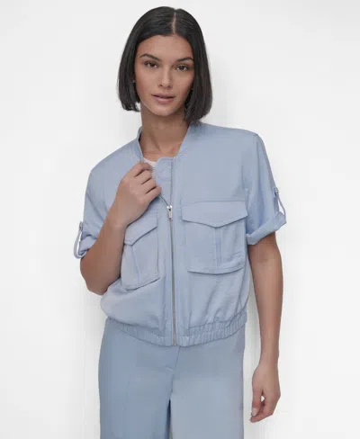 Dkny Women's Short-sleeve Zip-front Jacket In Skyway Blue