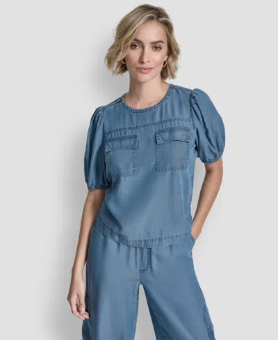 Dkny Women's Short-sleeve Zip-shoulder Top In Blue