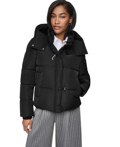 Dkny Women's Short Toggle Stand Collar Puffer Coat In Black