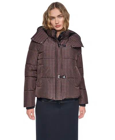 Dkny Women's Short Toggle Stand Collar Puffer Coat In Brown