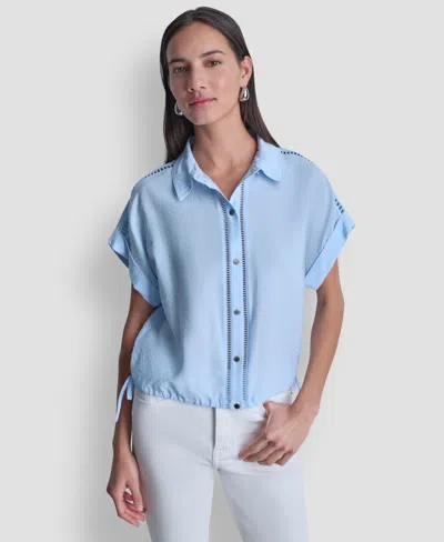 Dkny Women's Short-sleeve Button-down Blouse In Blue