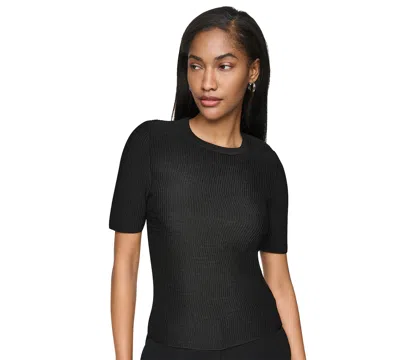 Dkny Women's Short-sleeve Crewneck Sweater In Black