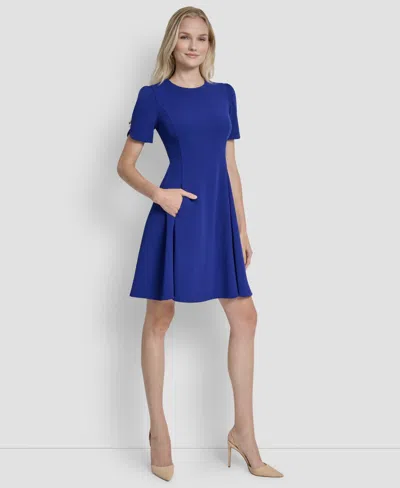Dkny Women's Short-sleeve Jewel Neck Dress In Blue