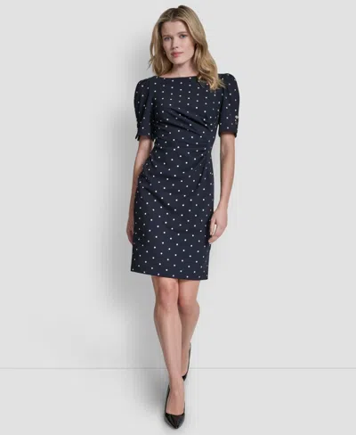 Dkny Women's Short-sleeve Jewel Neck Dress In Blue