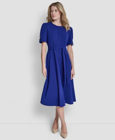 Dkny Women's Short-sleeve Jewel Neck Midi Dress In Blue
