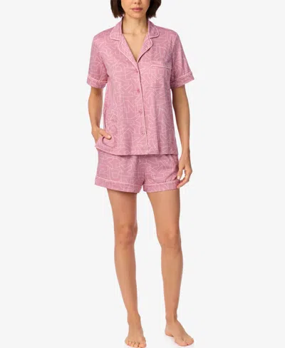Dkny Women's Short-sleeve Notch-collar Top And Shorts Set In Pink