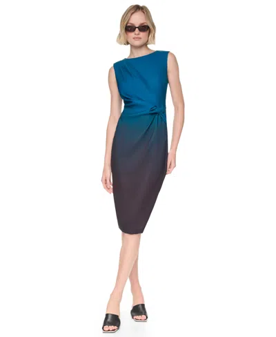 Dkny Women's Side Knot Sleeveless Midi Sheath Dress In Multi
