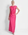 Dkny Women's Side-ruched Cut-out Cap-sleeve Gown In Pink Peacock