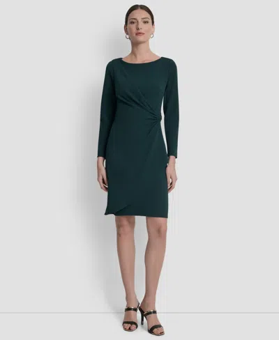Dkny Women's Side-ruched D-buckle Boat-neck Dress In Green