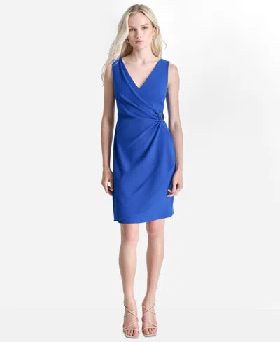 Dkny Women's Side-ruched Scuba-crepe Sleeveless V-neck Dress In Radiant Blue