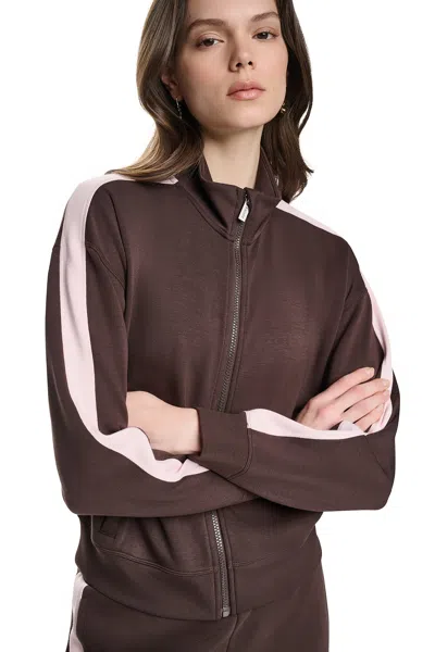 Dkny Women's Side Stripe Full Zip Jacket In Brown