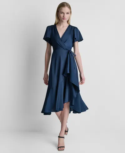 Dkny Women's Side Tie Faux Wrap Midi Dress In Purple