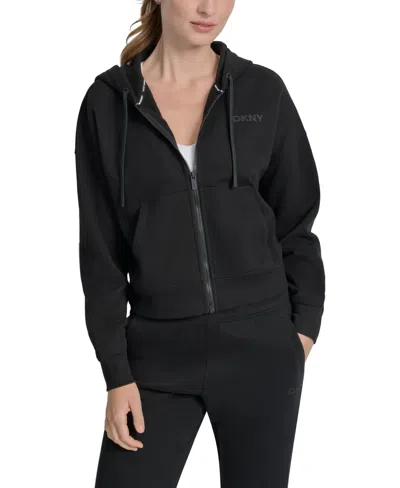 Dkny Women's Silicone Logo Full-zip Hoodie In Black