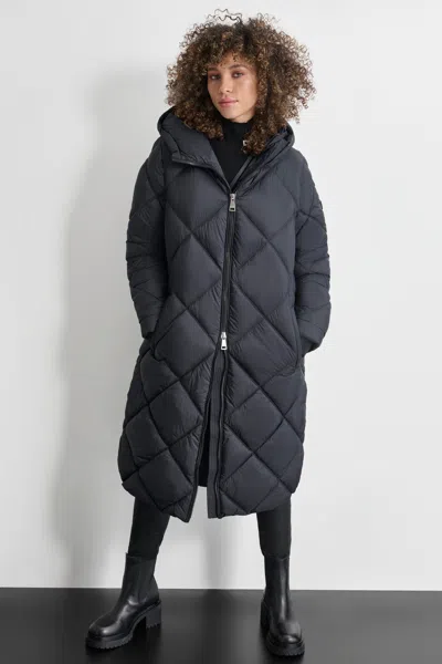 Dkny Women's Silky Long Quilted Parka In Black