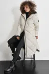 Dkny Women's Silky Long Quilted Parka In White