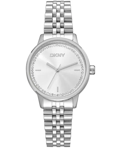 Dkny Women's Silver Crystal Accented Dial Stainless Steel Bracelet Watch, 30mm In Neutral
