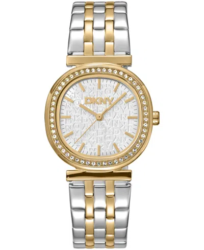 Dkny Women's Silver Crystal Bezel Two-tone Gold Stainless Steel Bracelet Watch, 30mm