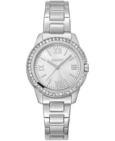 Dkny Women's Silver Dial Crystal Bezel Stainless Steel Bracelet Watch, 30mm