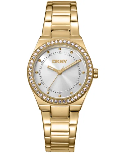 Dkny Women's Silver Dial Crystal Dial Markers Crystal Bezel Gold-tone Stainless Steel Bracelet Watch, 30m