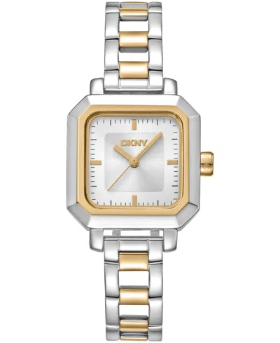 Dkny Women's Silver Dial Open Link Two-tone Gold Stainless Steel Bracelet Watch, 27 X 27mm