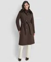 Dkny Women's Single-breasted Pillow Collar Coat In Brown
