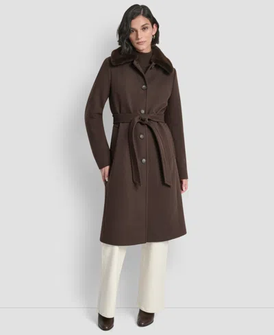 Dkny Women's Single-breasted Pillow Collar Coat In Brown