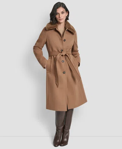 Dkny Women's Single-breasted Pillow Collar Coat In Brown