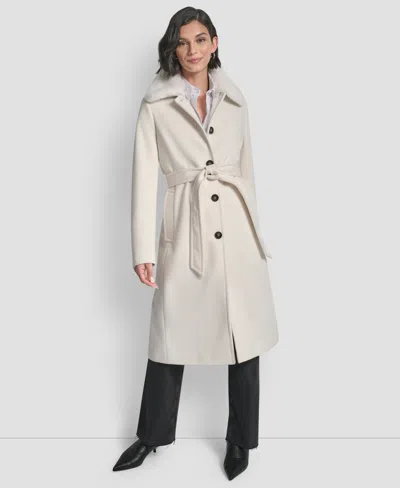 Dkny Women's Single-breasted Pillow Collar Coat In White