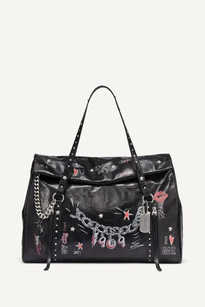 Dkny Women's Skye Large Satchel In Black/silver