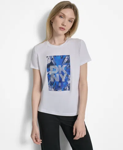 Dkny Women's Skyscraper Logo Crewneck T-shirt In White