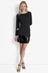 Dkny Women's Long Sleeve Sequin Hem Shift Dress In Black