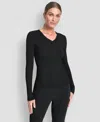 Dkny Women's Sleek Long Sleeve Shine Sweater In Black