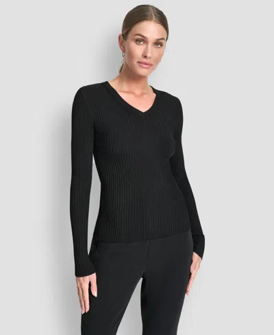 Dkny Women's Sleek Long Sleeve Shine Sweater In Black