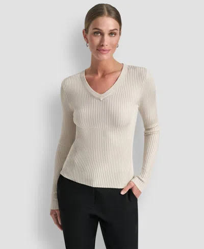 Dkny Women's Sleek Long Sleeve Shine Sweater In Neutral