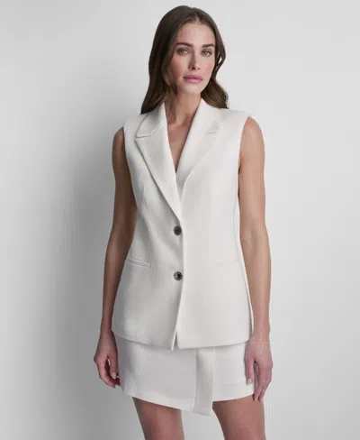 Dkny Women's Sleeveless Basketweave Button-front Vest In White