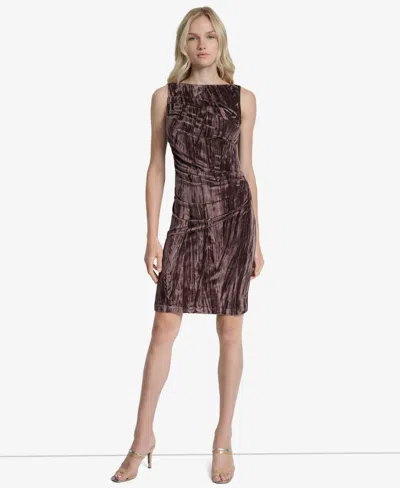 Dkny Women's Sleeveless Boat Neck Sheath Velvet Dress In Purple