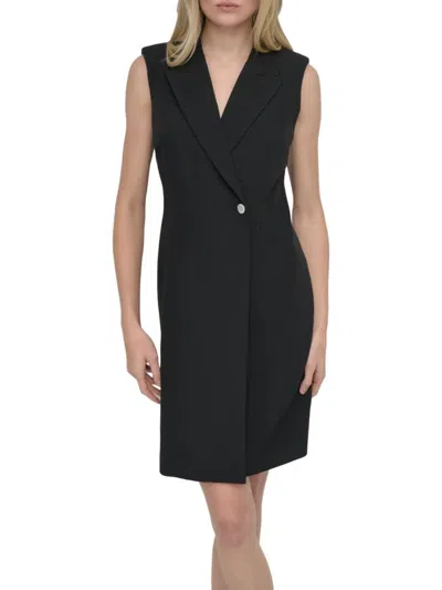 Dkny Women's Sleeveless Button Blazer Dress In Black