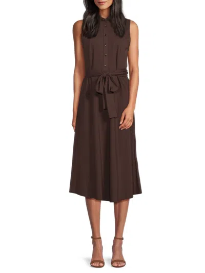 Dkny Women's Sleeveless Button-front Belted Midi-dress In Brown