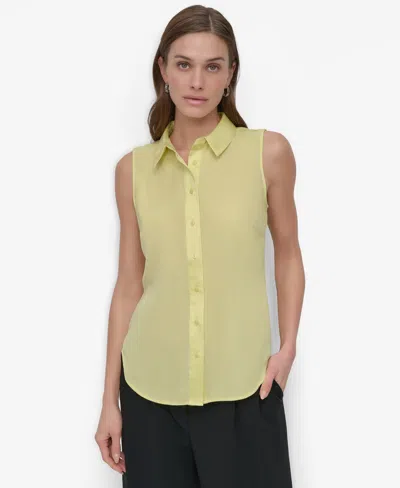 Dkny Women's Sleeveless Button-front Collared Blouse In Light Lemon