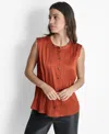 Dkny Pleated Sleeveless Button-up Shirt In Russet