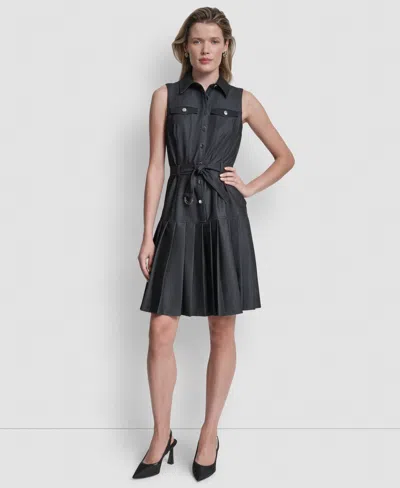 Dkny Women's Sleeveless Collared Pleated Dress In Metallic