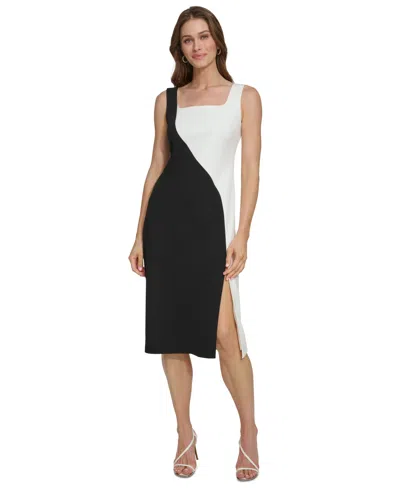 Dkny Women's Sleeveless Colorblocked Sheath Dress In Black,cream