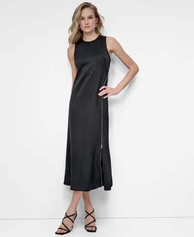 Dkny Women's Sleeveless Crew Neck Fit & Flare Dress In Black