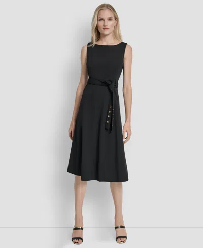 Dkny Women's Sleeveless Crew Neck Midi Dress In Black