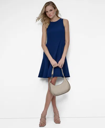 Dkny Women's Sleeveless Crewneck Fit & Flare Dress In Blue