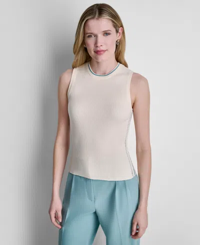 Dkny Women's Sleeveless Crochet Panel Sweater In White