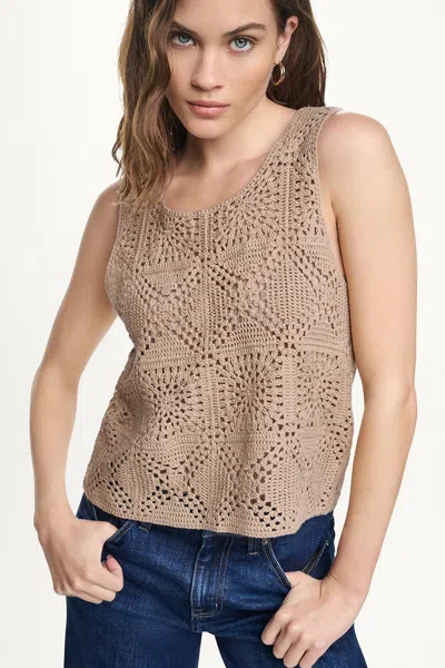 Dkny Women's Sleeveless Crochet Square Sweater In Brown