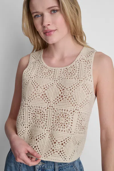 Dkny Women's Sleeveless Crochet Square Sweater In Neutral