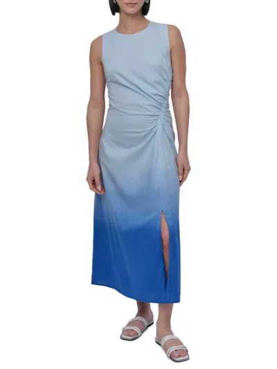 Dkny Women's Sleeveless Dip-dye Side-ruched Midi-dress